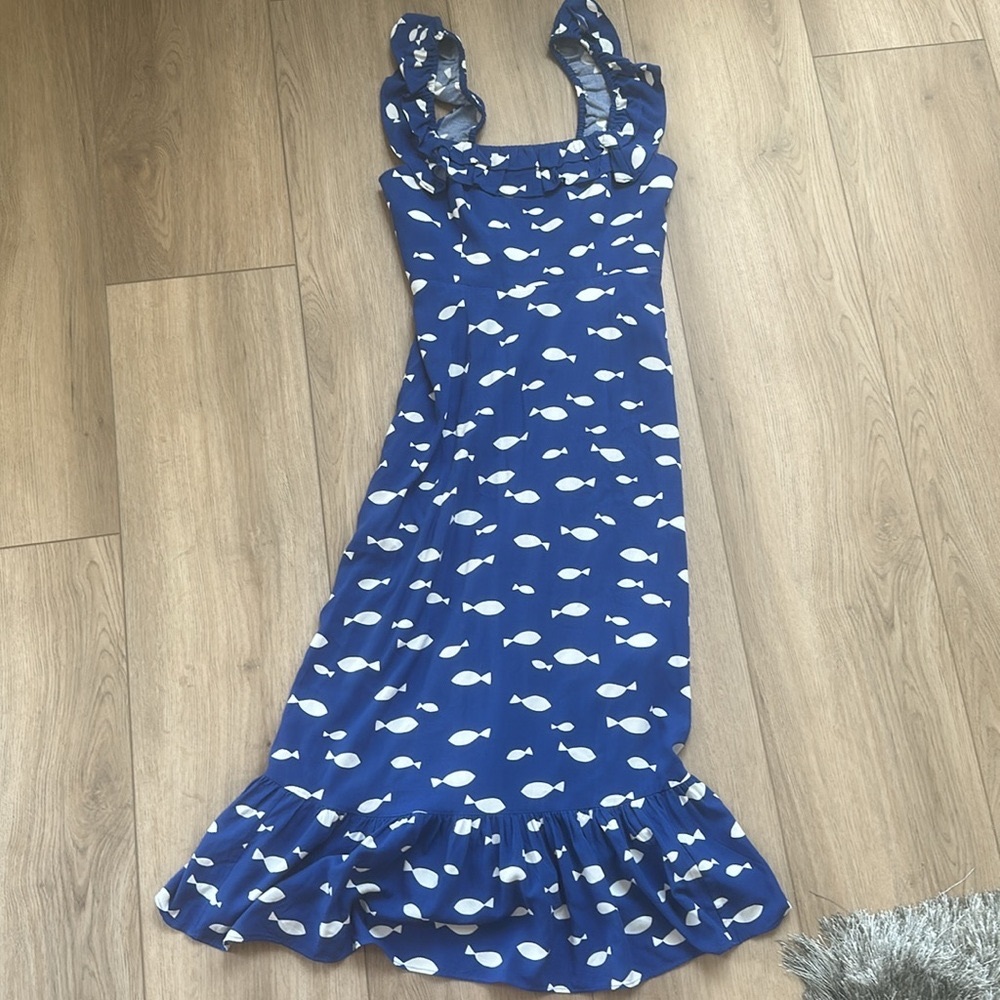 Kate Spade - Graphic Fish Ruffle Midi Dress